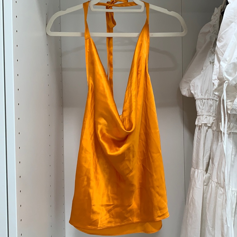 Cami NYC Jackie Silk Halter Top Tangerine Sz XS NWT